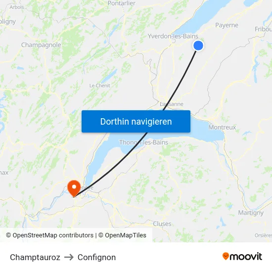 Champtauroz to Confignon map