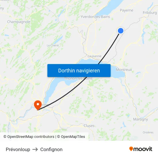 Prévonloup to Confignon map