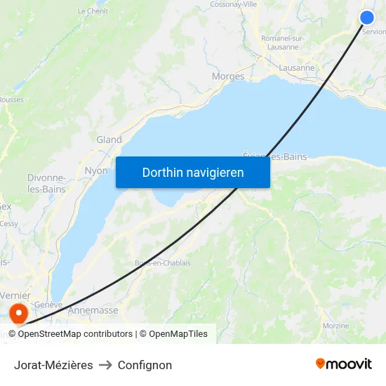 Jorat-Mézières to Confignon map