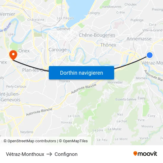 Vétraz-Monthoux to Confignon map