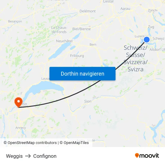 Weggis to Confignon map
