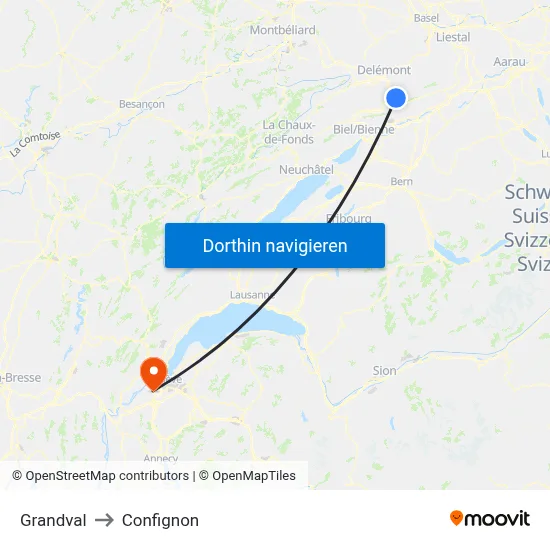 Grandval to Confignon map