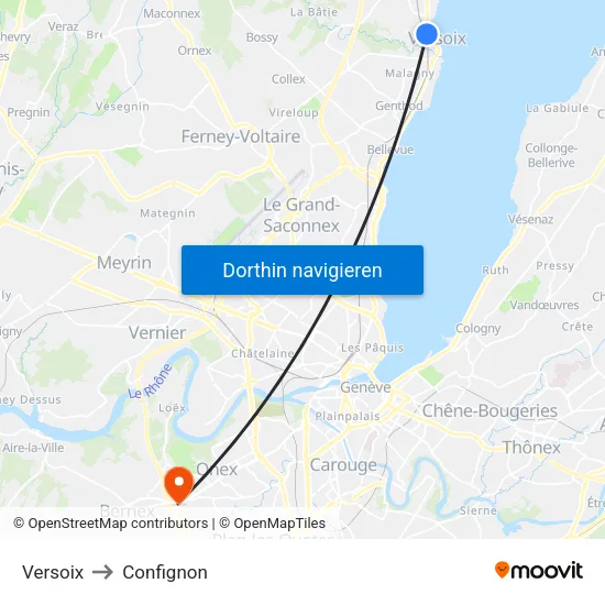 Versoix to Confignon map