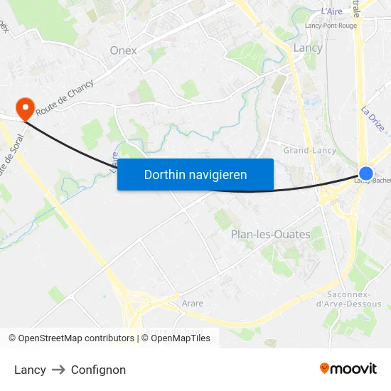 Lancy to Confignon map