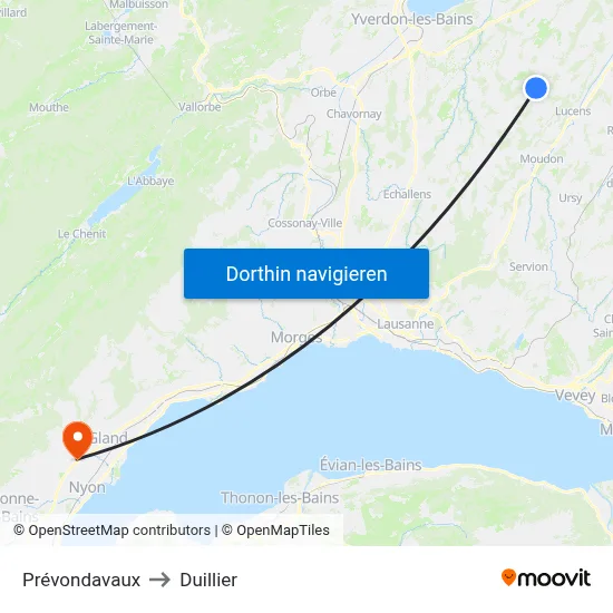 Prévondavaux to Duillier map