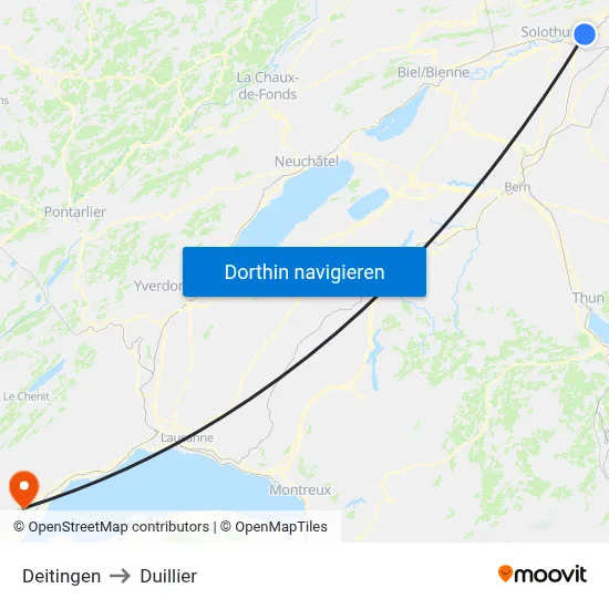 Deitingen to Duillier map