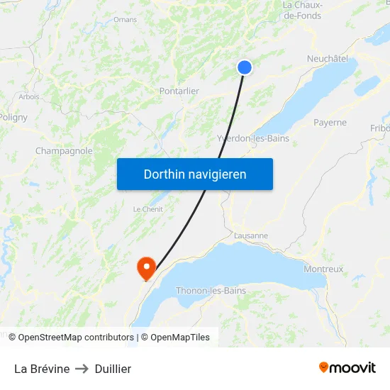 La Brévine to Duillier map