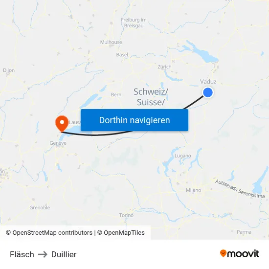 Fläsch to Duillier map