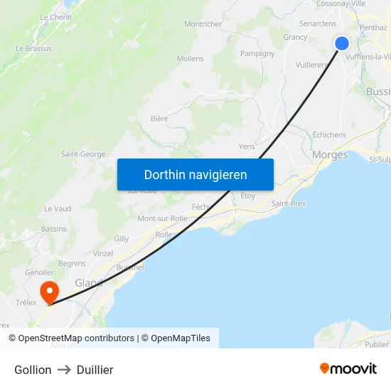Gollion to Duillier map