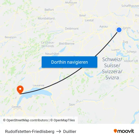 Rudolfstetten-Friedlisberg to Duillier map