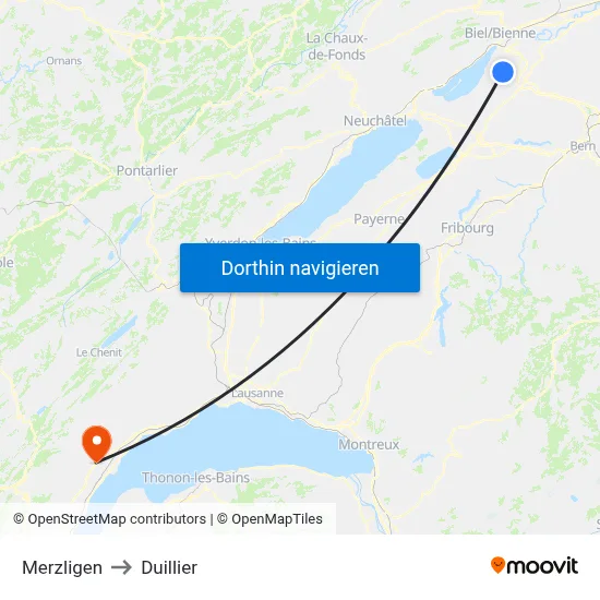 Merzligen to Duillier map