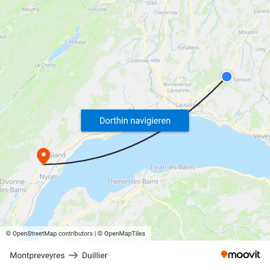 Montpreveyres to Duillier map