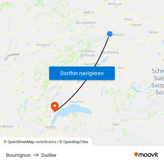 Bourrignon to Duillier map