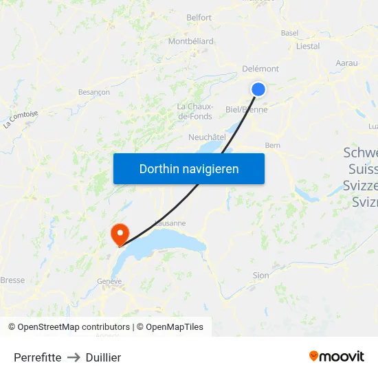 Perrefitte to Duillier map