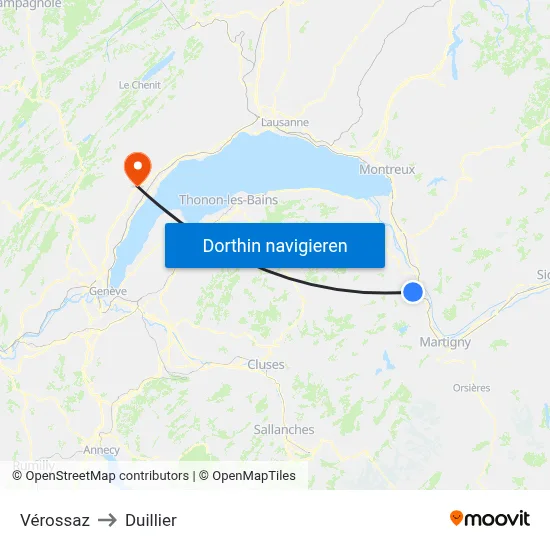 Vérossaz to Duillier map