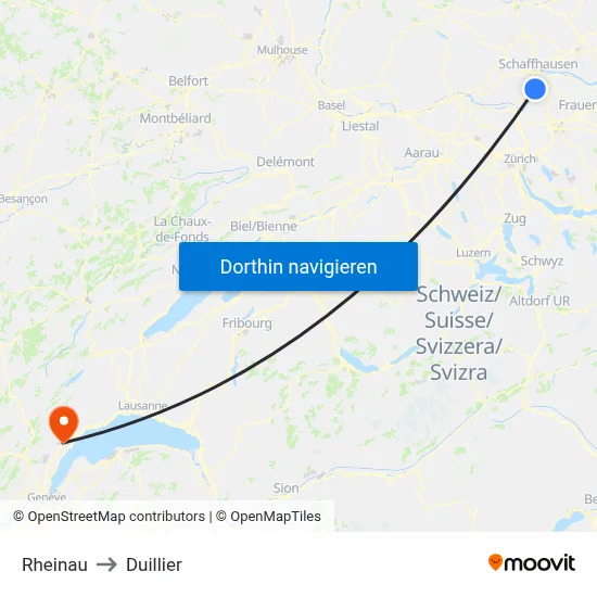 Rheinau to Duillier map