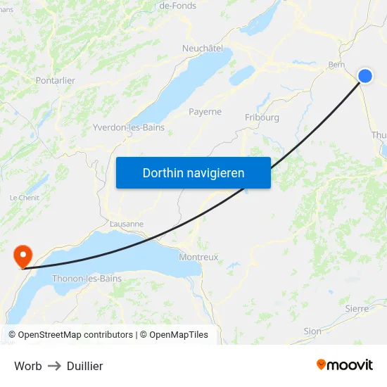 Worb to Duillier map