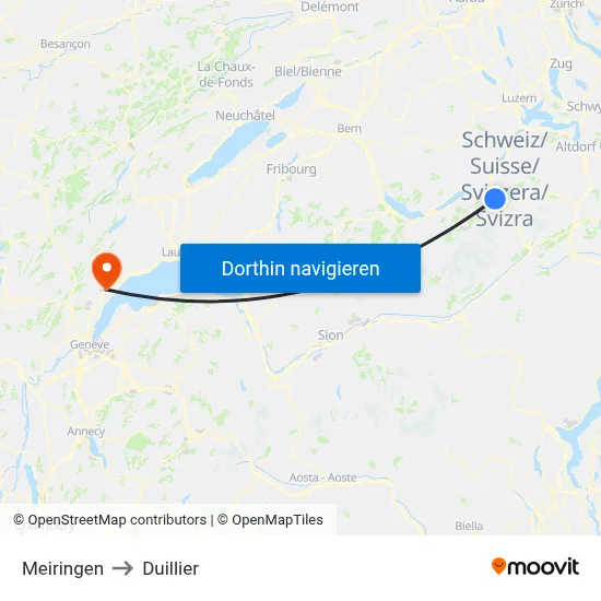 Meiringen to Duillier map
