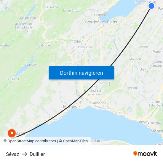 Sévaz to Duillier map
