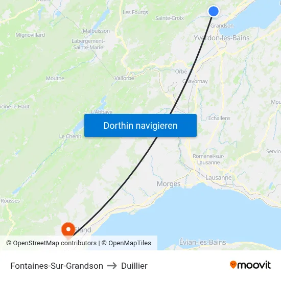 Fontaines-Sur-Grandson to Duillier map