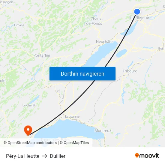 Péry-La Heutte to Duillier map