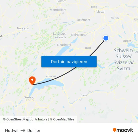Huttwil to Duillier map