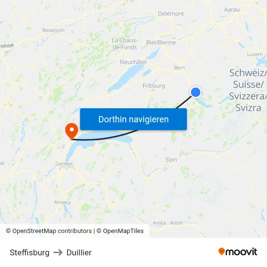 Steffisburg to Duillier map