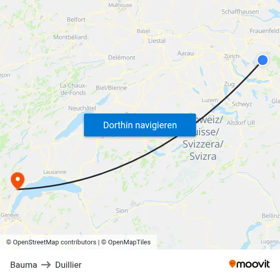 Bauma to Duillier map