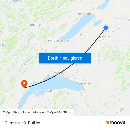 Gurmels to Duillier map