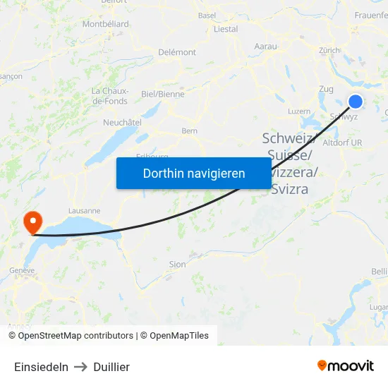 Einsiedeln to Duillier map
