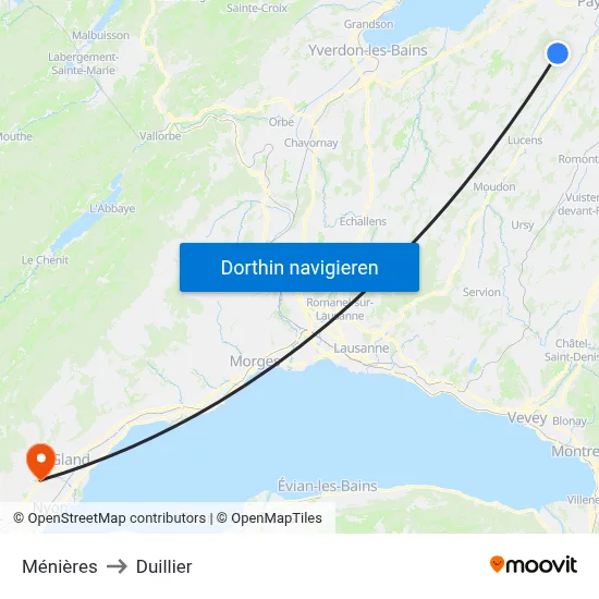Ménières to Duillier map