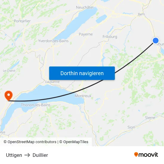Uttigen to Duillier map