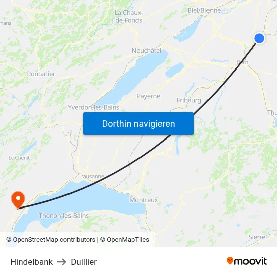 Hindelbank to Duillier map