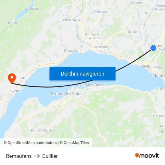 Remaufens to Duillier map