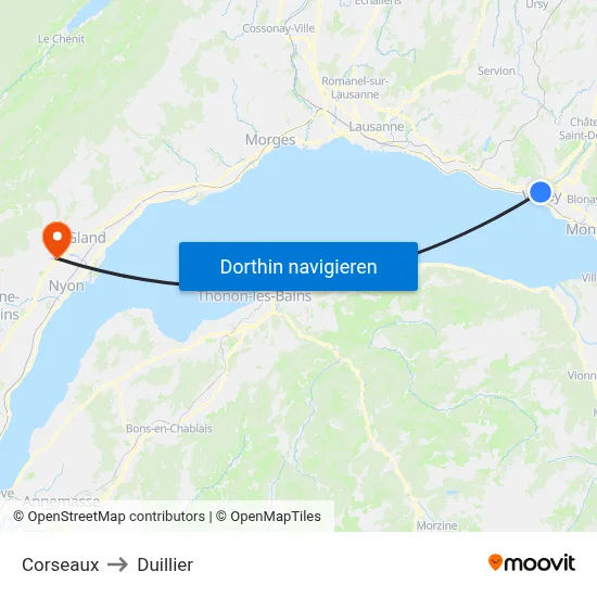 Corseaux to Duillier map