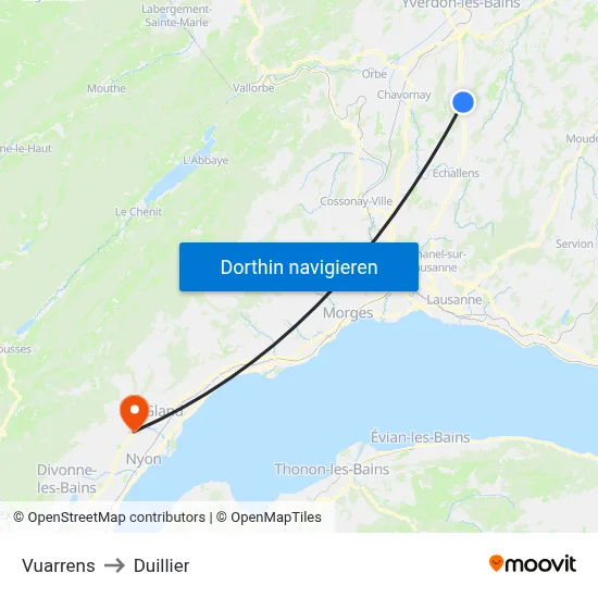 Vuarrens to Duillier map