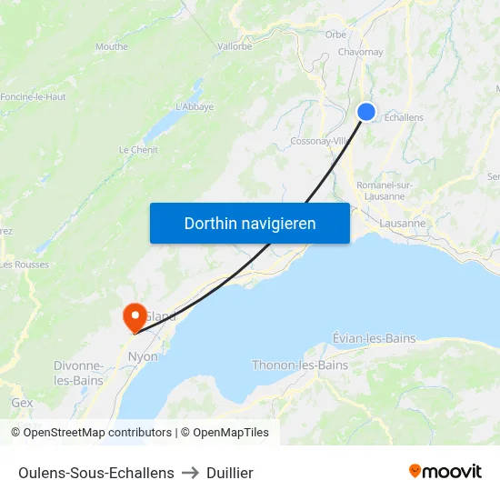 Oulens-Sous-Echallens to Duillier map