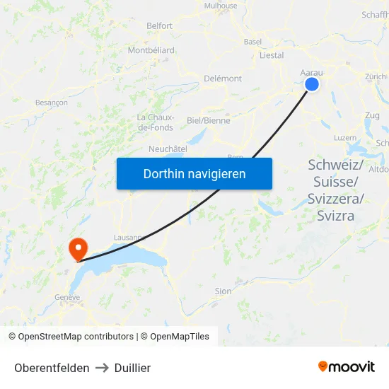 Oberentfelden to Duillier map
