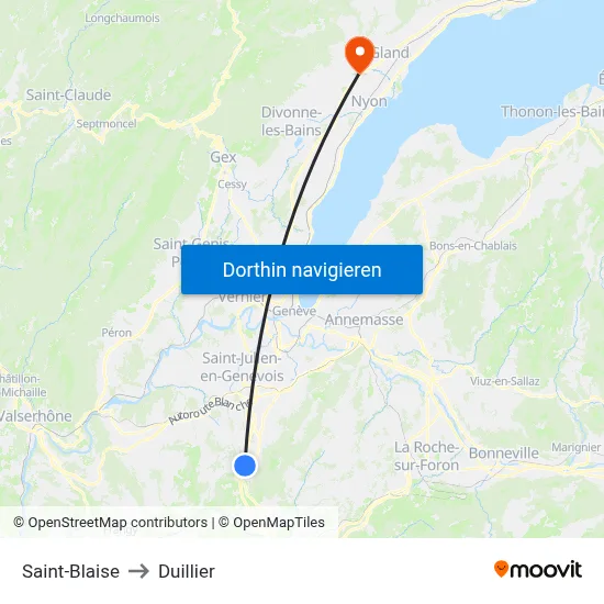 Saint-Blaise to Duillier map