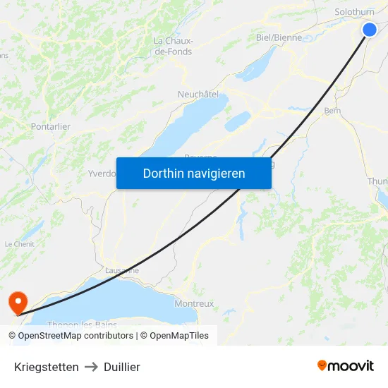 Kriegstetten to Duillier map
