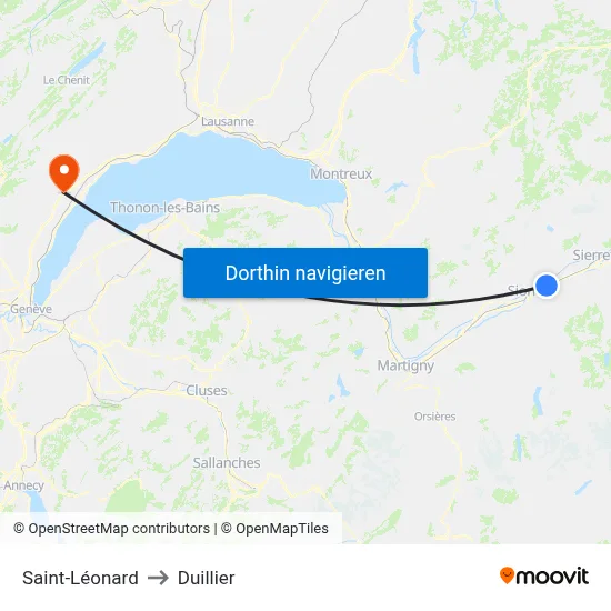 Saint-Léonard to Duillier map