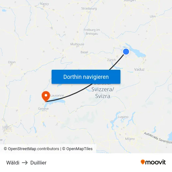 Wäldi to Duillier map