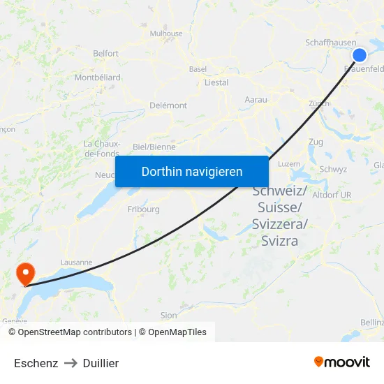 Eschenz to Duillier map