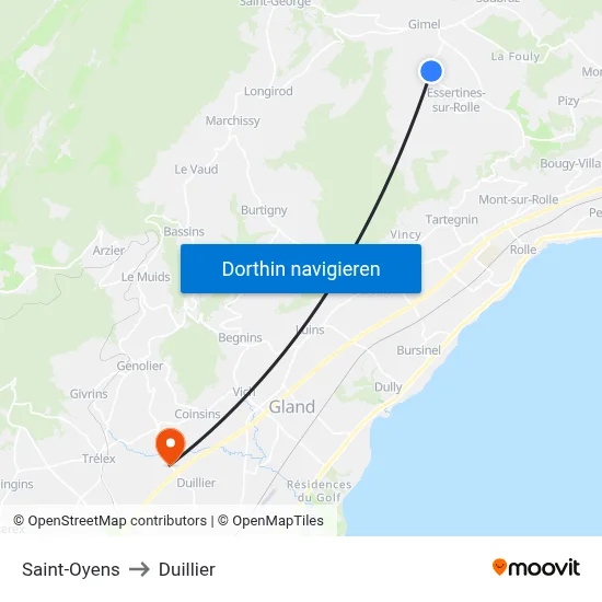 Saint-Oyens to Duillier map