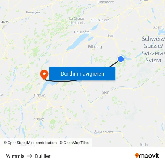 Wimmis to Duillier map