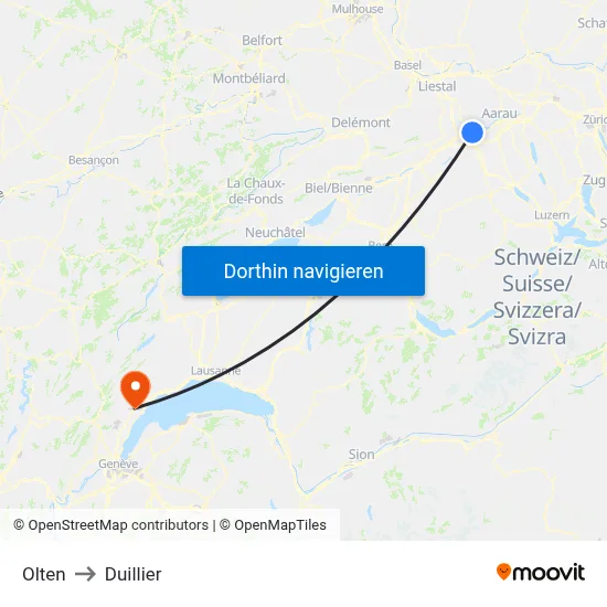 Olten to Duillier map