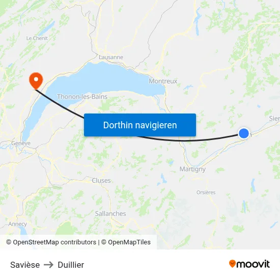 Savièse to Duillier map
