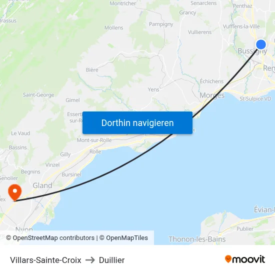 Villars-Sainte-Croix to Duillier map