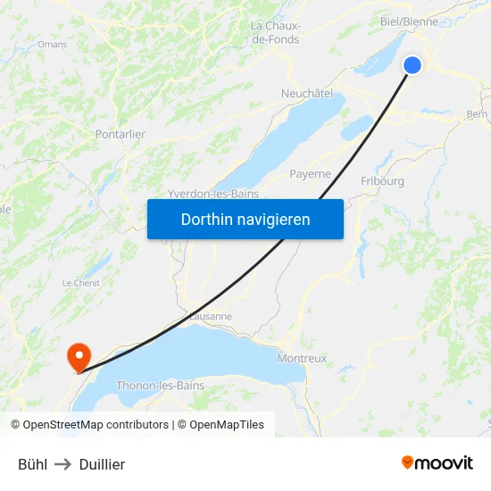 Bühl to Duillier map