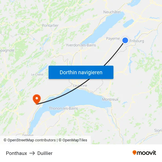 Ponthaux to Duillier map